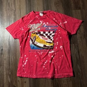 Vintage Miller High Life American Racing Bleach Splatter Graphic Tee Mens‎